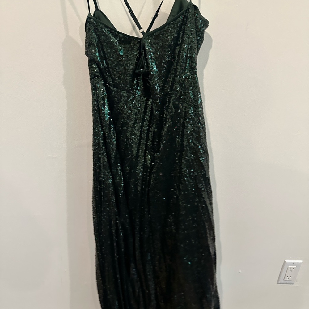 Green sequence evening gown